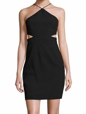 Aidan Mattox Cutout Halter Little Black Dress Crepe Sheath Cocktail Party US 4